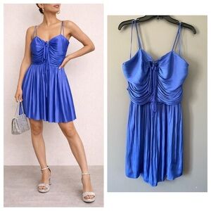Cobalt Satin Mini Dress L Y2K Party Birthday Vegas